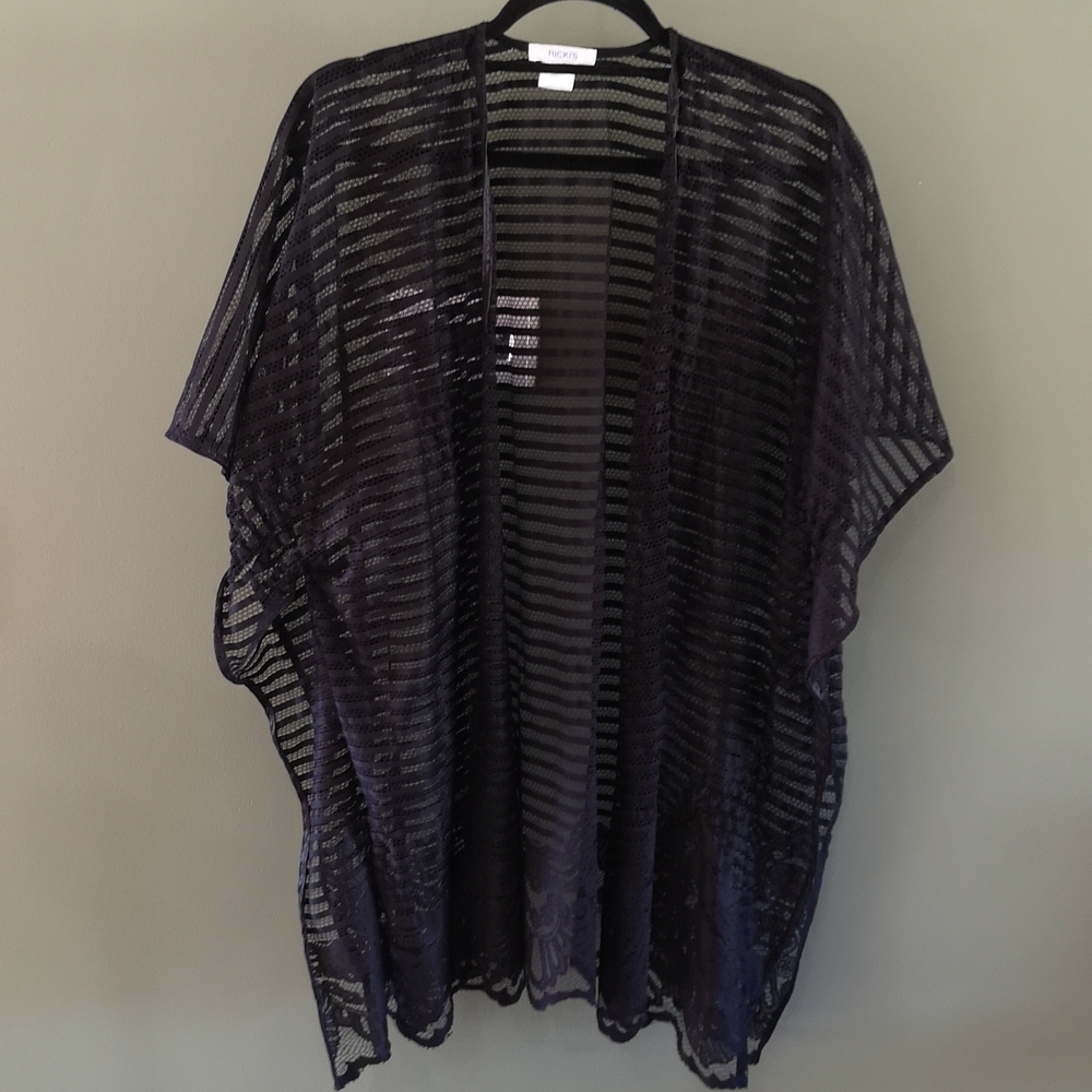 Black Butterfly Sleeve Sheer Lace Open Front Bathing Suit Cover-up Ricki's O/S